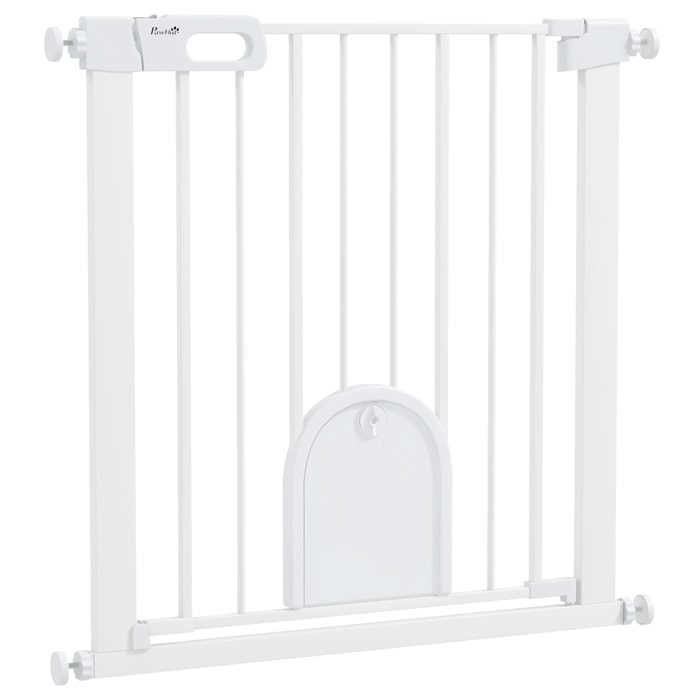 Barrière de sécurité chien L.75-82 x H.76 cm porte verrouillable fixation pression blanc