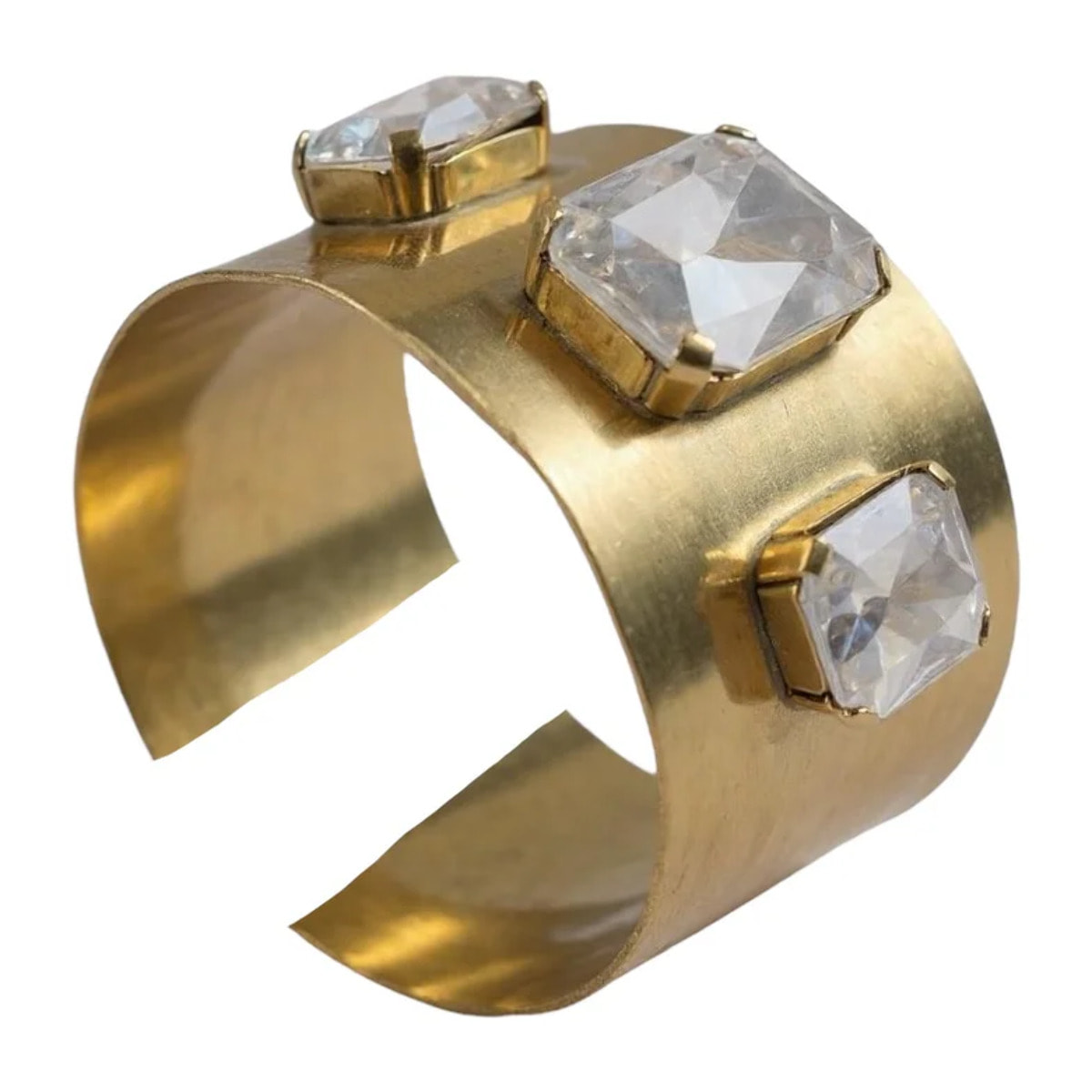 Brazalete ancho latón dorado y cristales diseño Gloria Mago