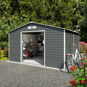 Abri de jardin métal anthracite 10,20 m² + kit d'ancrage