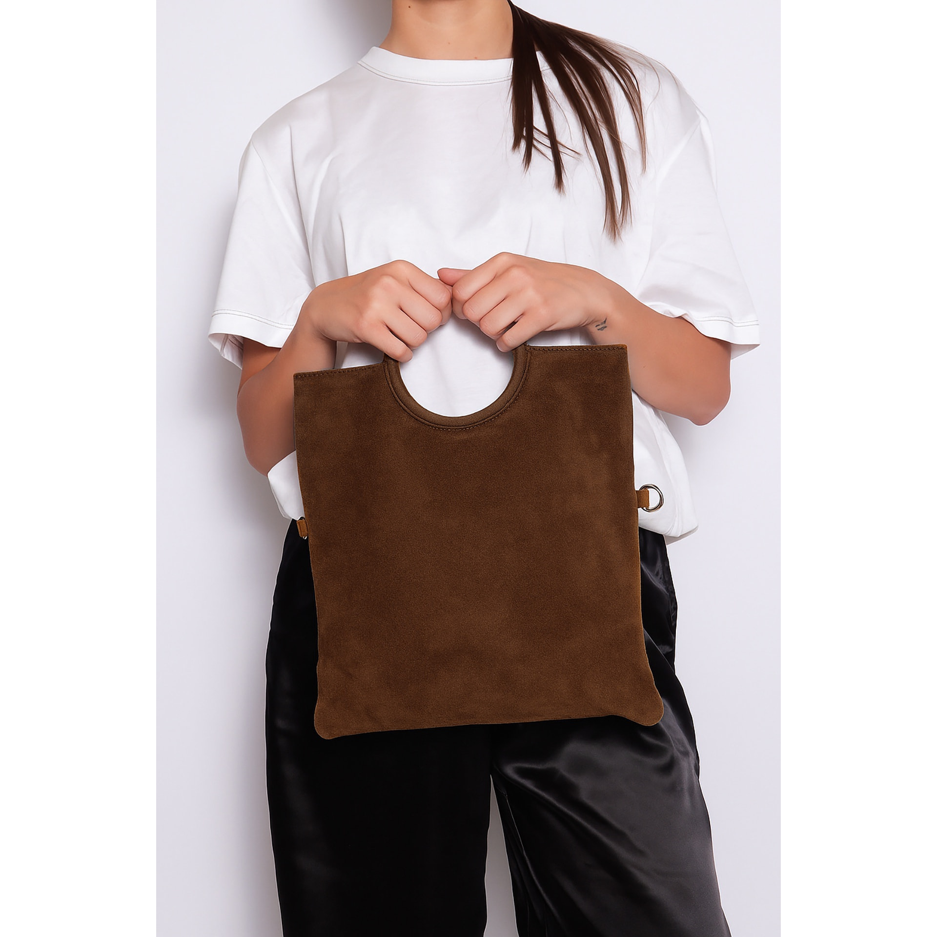 Borsa a mano da donna Made in Italy - Modello Zelia - Pelle scamosciata - 29.0 x 30.0 x 1.0 cm