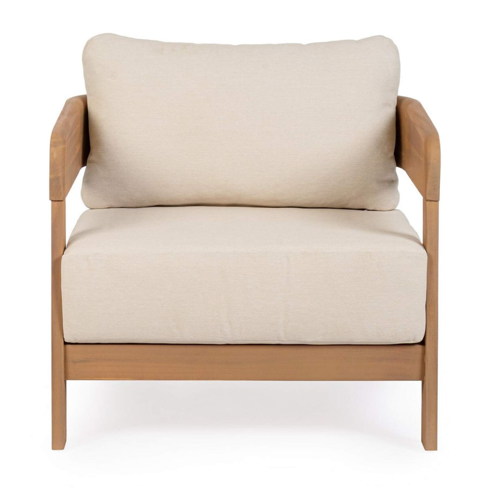 Poltrona lounge GIRONA in legno di acacia e tessuto beige