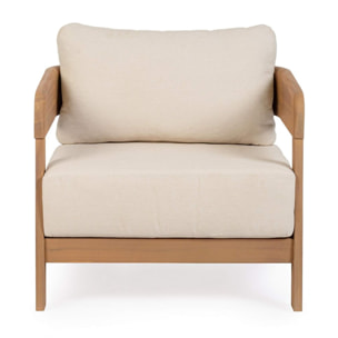 Poltrona lounge GIRONA in legno di acacia e tessuto beige