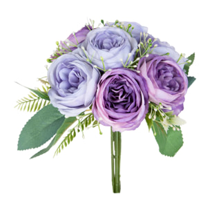 Bouquet Cabbage Rose - Pezzi 4 - Colore: Malva - 17xH26x17cm - Bianchi Dino -