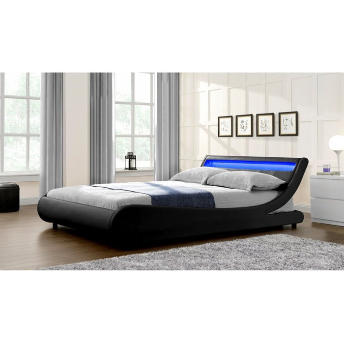 Lit LED "Natacha" - 140 x 190 cm - Noir