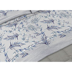 Completo Lenzuola In Calda Flanella Made in Italy Foliage Azzurro