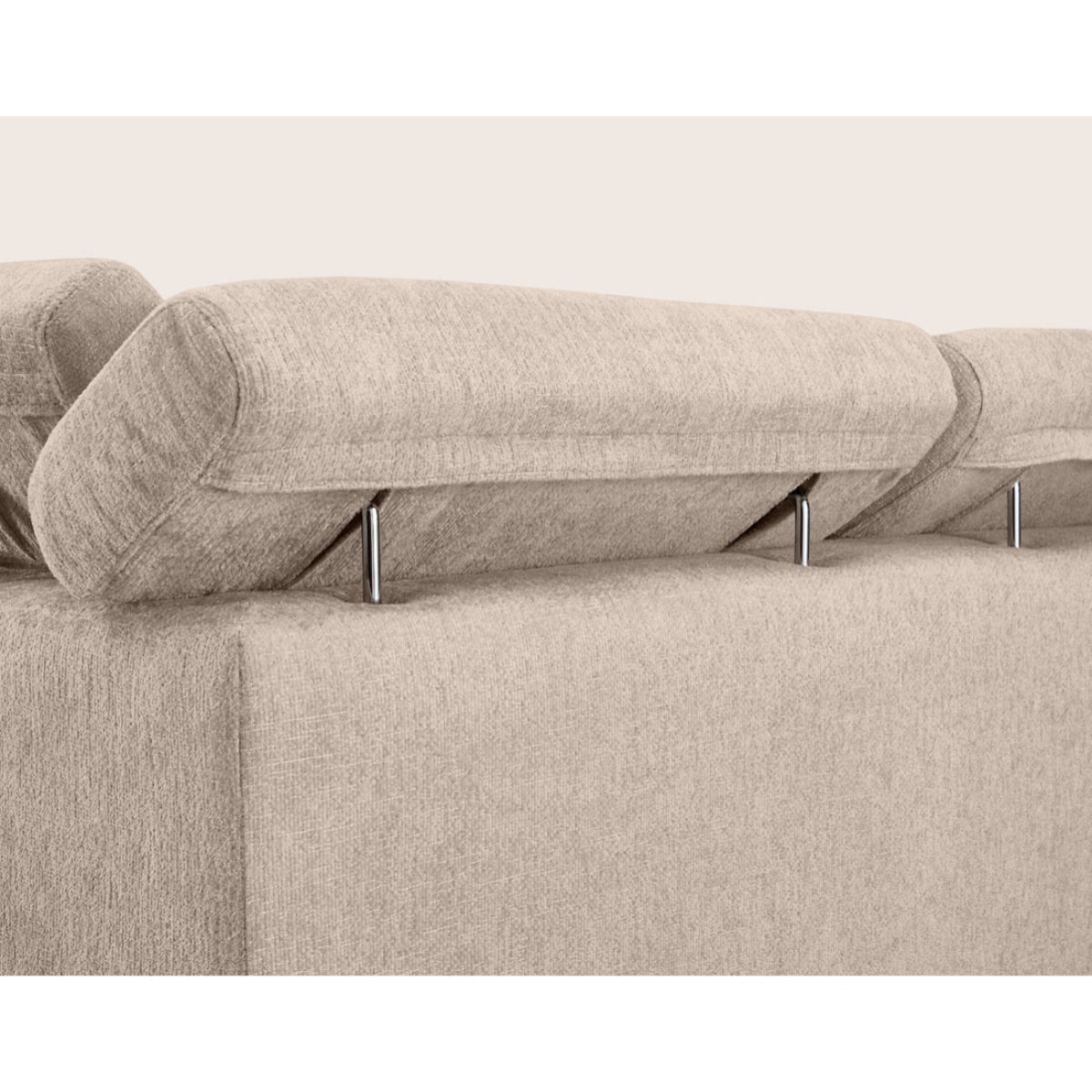 Margaux - Canapé d'angle gauche 5 places convertible avec coffre et têtières réglables en velours texturé - Beige