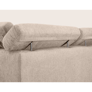 Margaux - Canapé d'angle gauche 5 places convertible avec coffre et têtières réglables en velours texturé - Beige