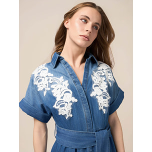 Oltre - Chemisier in denim con ricami - Azzurro