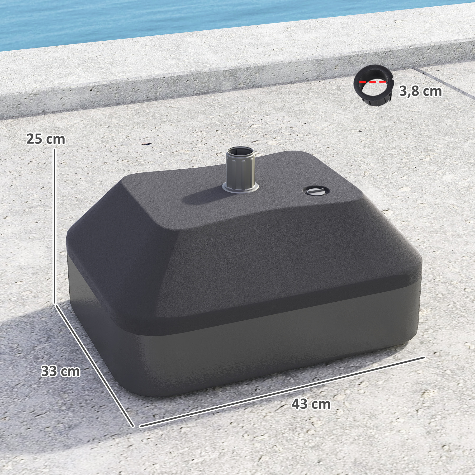 Base para Sombrilla Soporte para Parasol Pie para Sombrilla Rellenable con Agua 20L o Arena 24kg para Jardín Terraza Negro