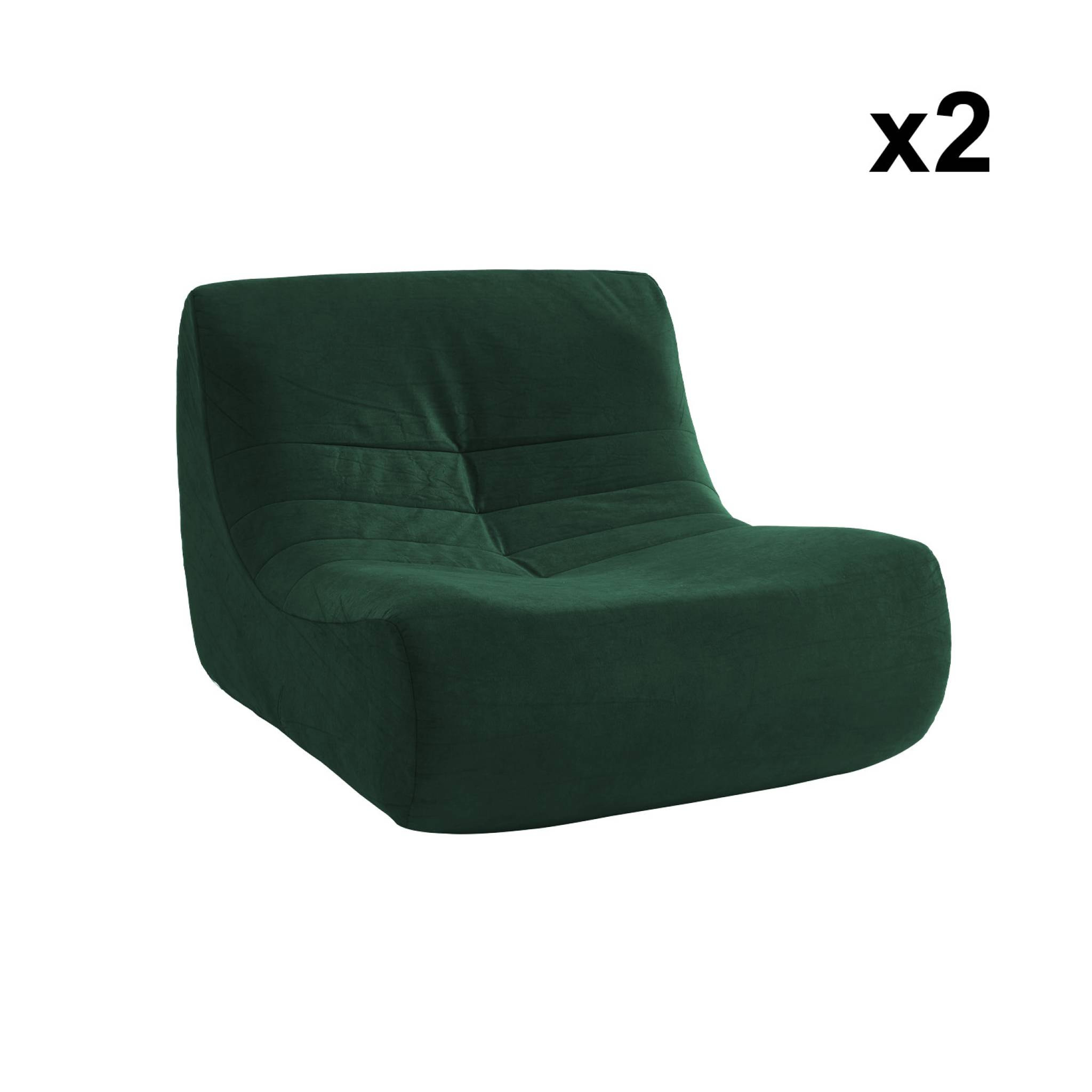 Fauteuil chauffeuse en velours style contemporain 2 places vert