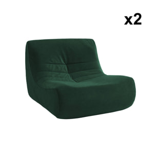 Fauteuil chauffeuse en velours style contemporain 2 places vert