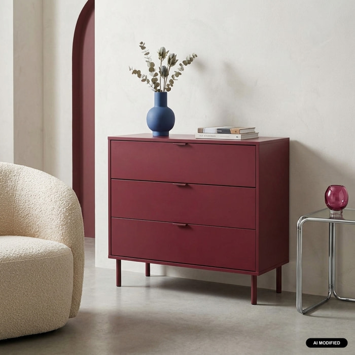 Commode décor bois et métal 3 tiroirs ELLIE