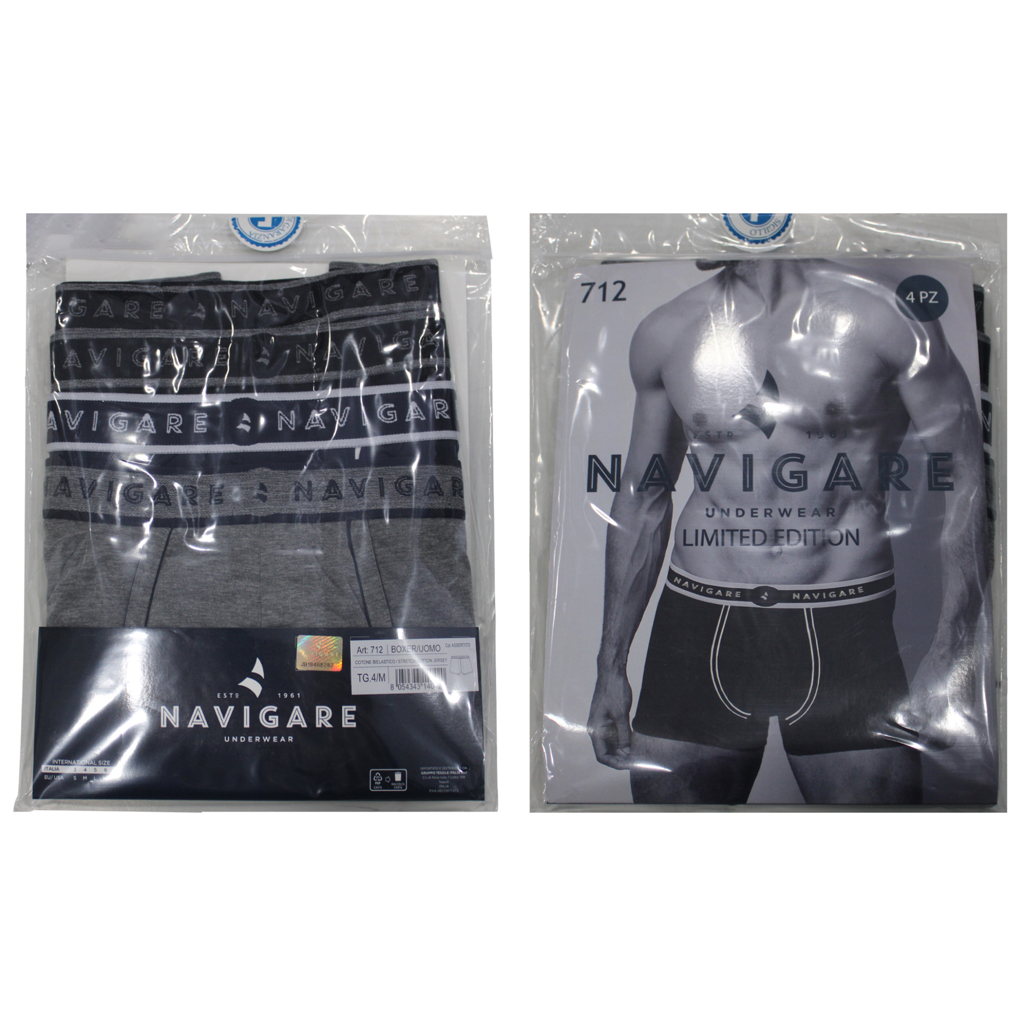 Boxer Uomo Navigare, Art.712 Nero 4 pezzi