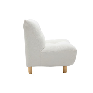 Fauteuil scandinave en tissu effet laine bouclée blanc et bois clair YUMI