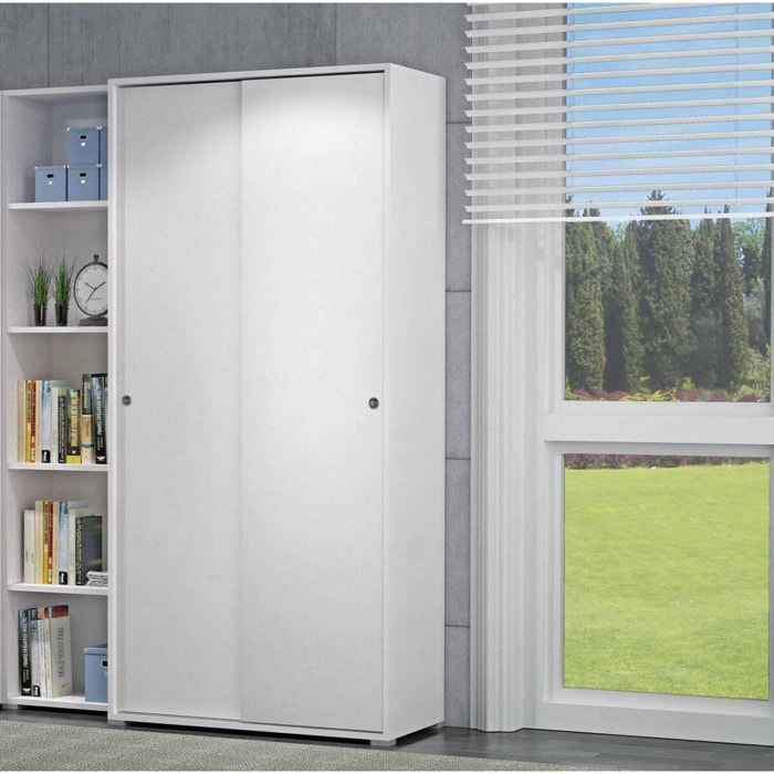 Guardaroba Alaysia, Armadio a 2 ante scorrevoli e 4 ripiani, Mobile moderno multiuso per camera da letto, 100% Made in Italy, 90x45h195 cm, Bianco
