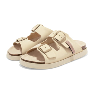 Sandalias Vibe Mujer Cierre Hebilla Color Beige