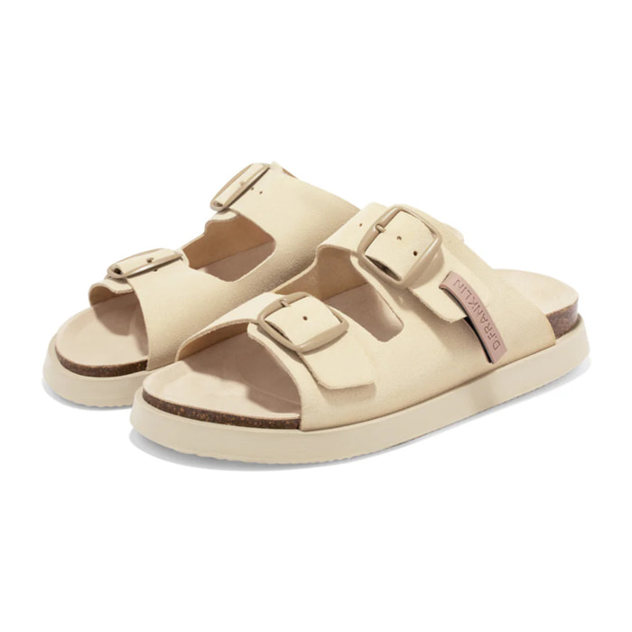 Sandalias Vibe Mujer Cierre Hebilla Color Beige