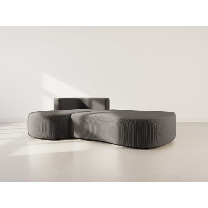 Mahina - canapé d'angle gauche 4 places convertible avec coffre en velours côtelé - Gris foncé