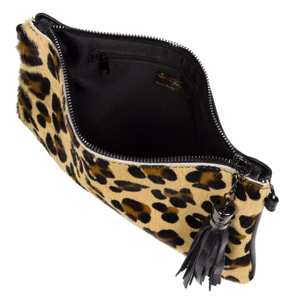 Ermine Bolso bandolera Mujer.Piel auténtica Sauvage Cavallino Leopardo Grande