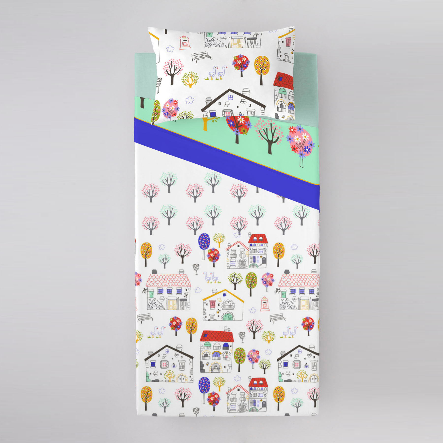 Icehome - Juego de Sábanas Estampadas - Infantil - Incluye 1 Funda de Almohada - 100% Algodón - Garden House