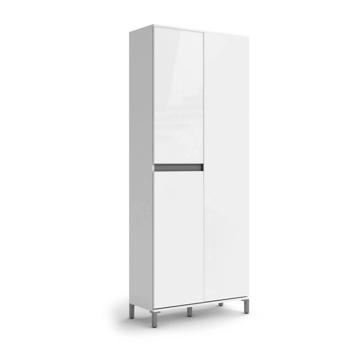 Scarpiera Visciano, Mobile portascarpe, Armadio da ingresso multiuso, Mobiletto per calzature, Made in Italy, 81x34h200 cm, Bianco lucido e Antracite