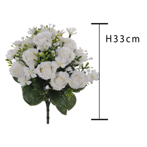 Bouquet di Rose e Gipsophila - Pezzi 4 - 23X33X23 - Colore: Bianco - Bianchi Dino - Fiori Artificiali