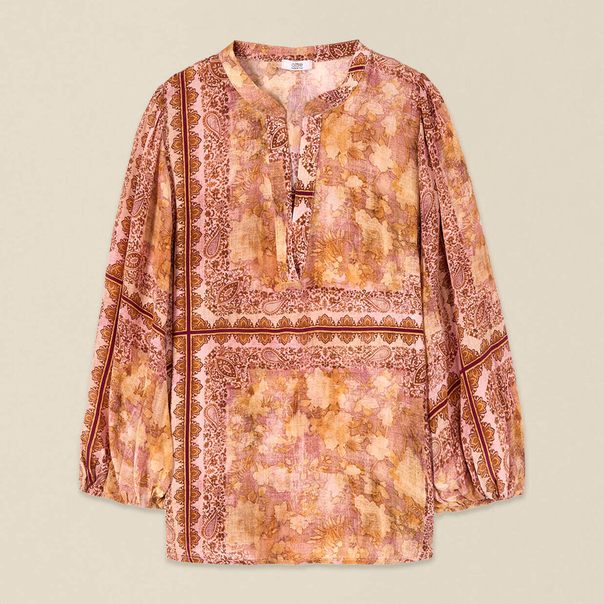 Oltre - Blusa estampada con mangas abullonadas - Naranja sol