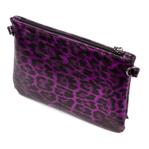 Oleggio bolso bandolera mujer. Piel auténtica Gamuza con estampado de animal print leopardo y lacada brillante.