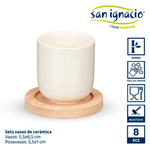 Set 4 vasos cafe ceramica blanca posavas colección kinvara