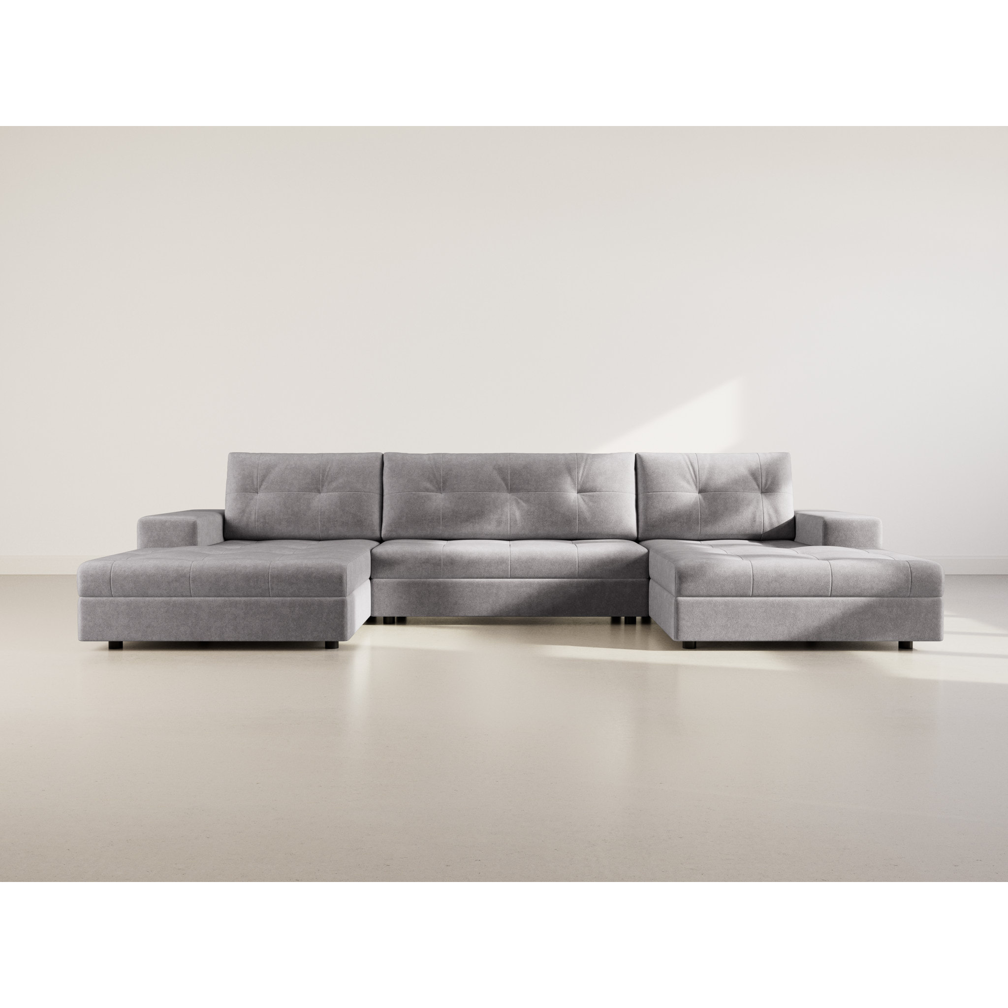 Bastian - canapé panoramique en U 7 places convertible avec coffre en velours texturé - Gris foncé