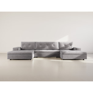 Bastian - canapé panoramique en U 7 places convertible avec coffre en velours texturé - Gris foncé