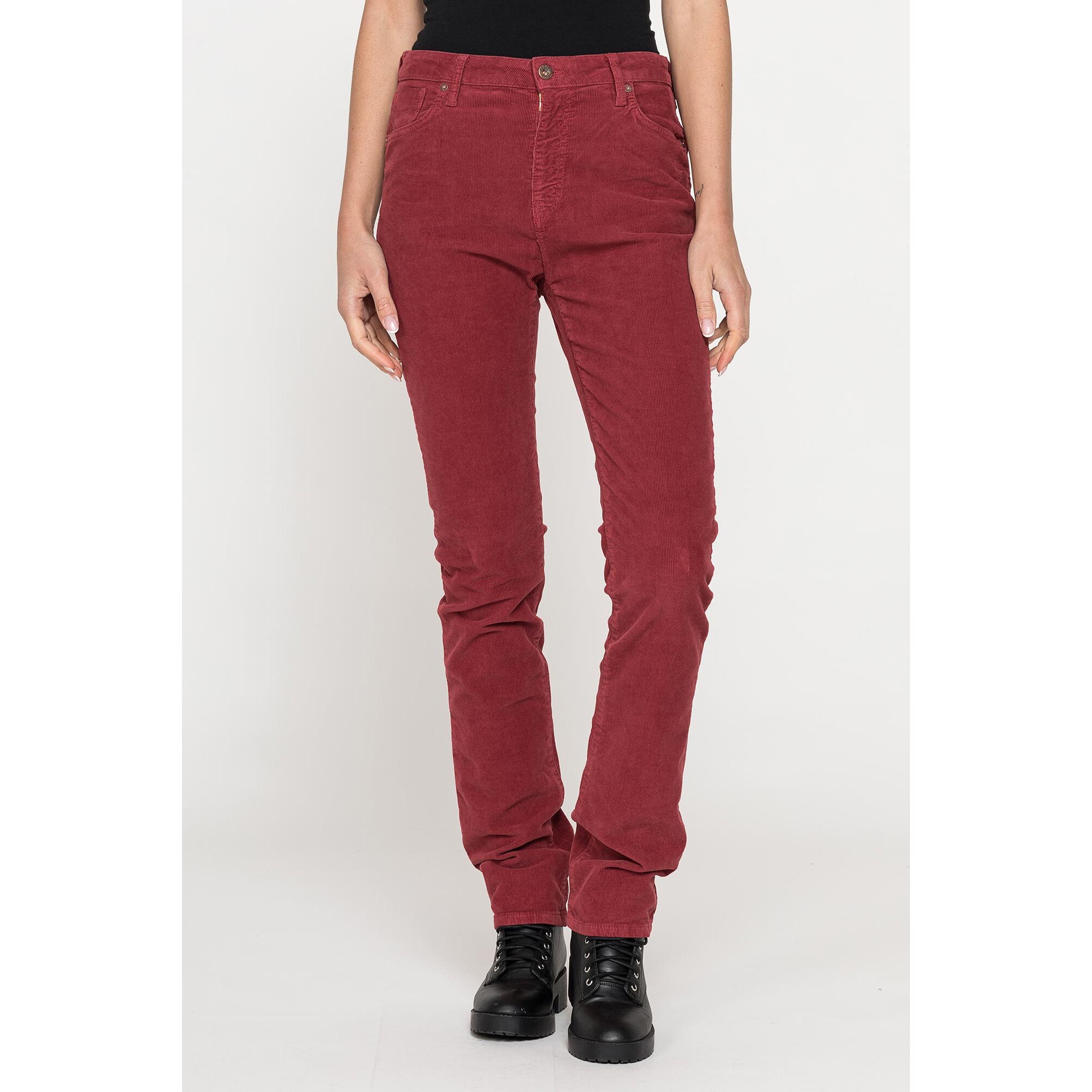 PANTALONE IN VELLUTO STRETCH MOD. 753. Vita alta gamba regolare.