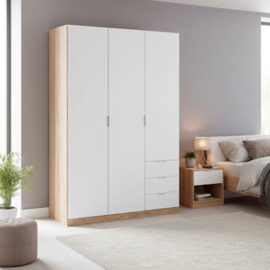 Armadio Guardaroba 3 Ante Con Asta Appendiabiti 3 Ripiani E 3 Cassetti Stile Nordico Salvaspazio Camera Da Letto 121 x 52 x 180 Cm Bianco E Rovere
