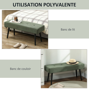 Banquette bout de lit velours côtelé design dim. 100 x 36 x 45 cm acier noir tissu vert