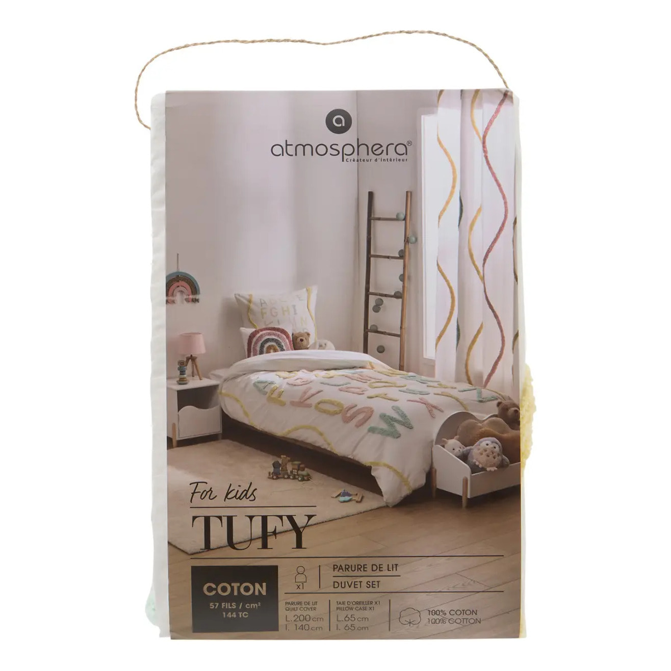 Parure de Lit Tufy 140x200 cm Beige Imprimé Alphabet