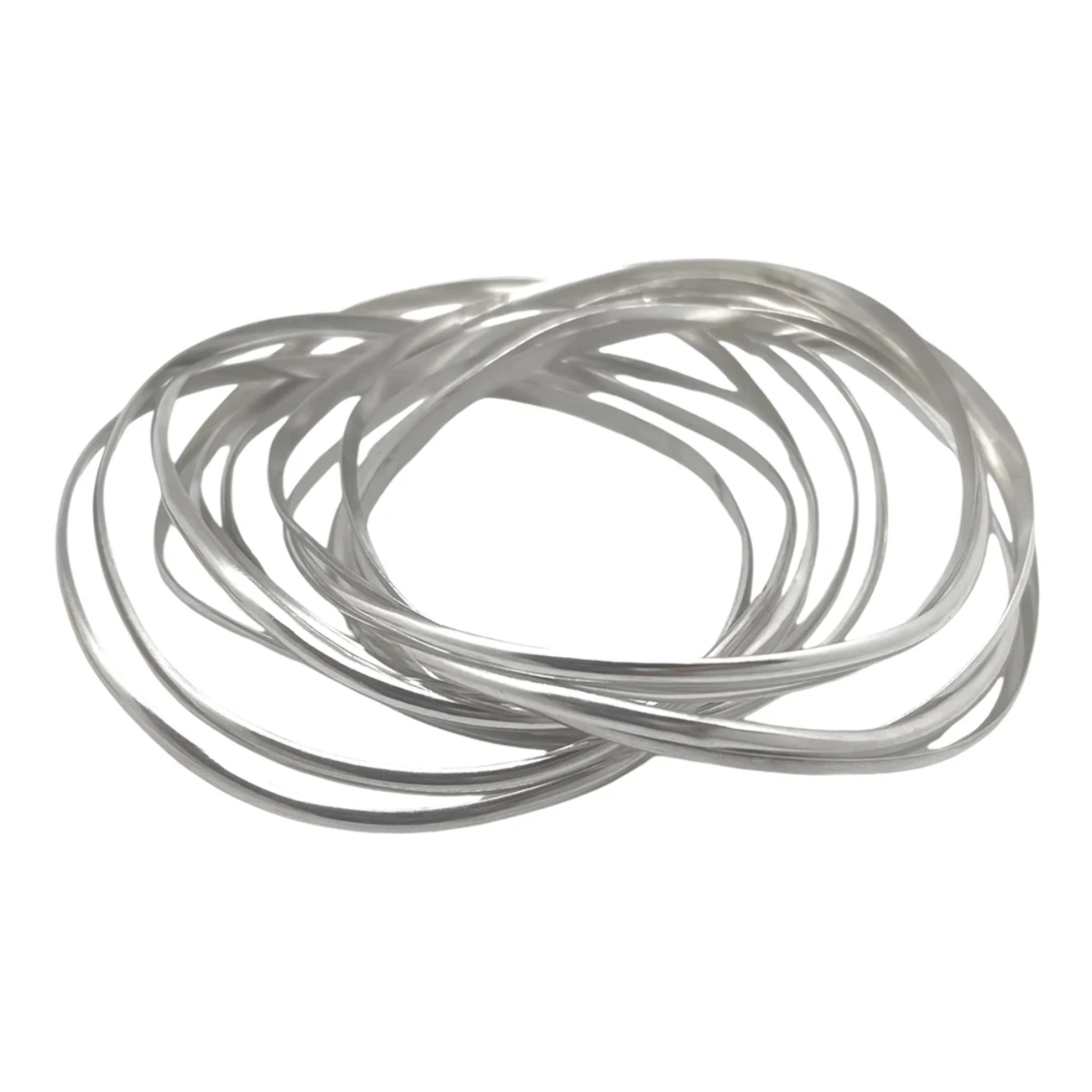 Pack de 2 Pulseras tipo Aro irregulares forma realizada a mano haciendo ondas. Plata de ley 10µ