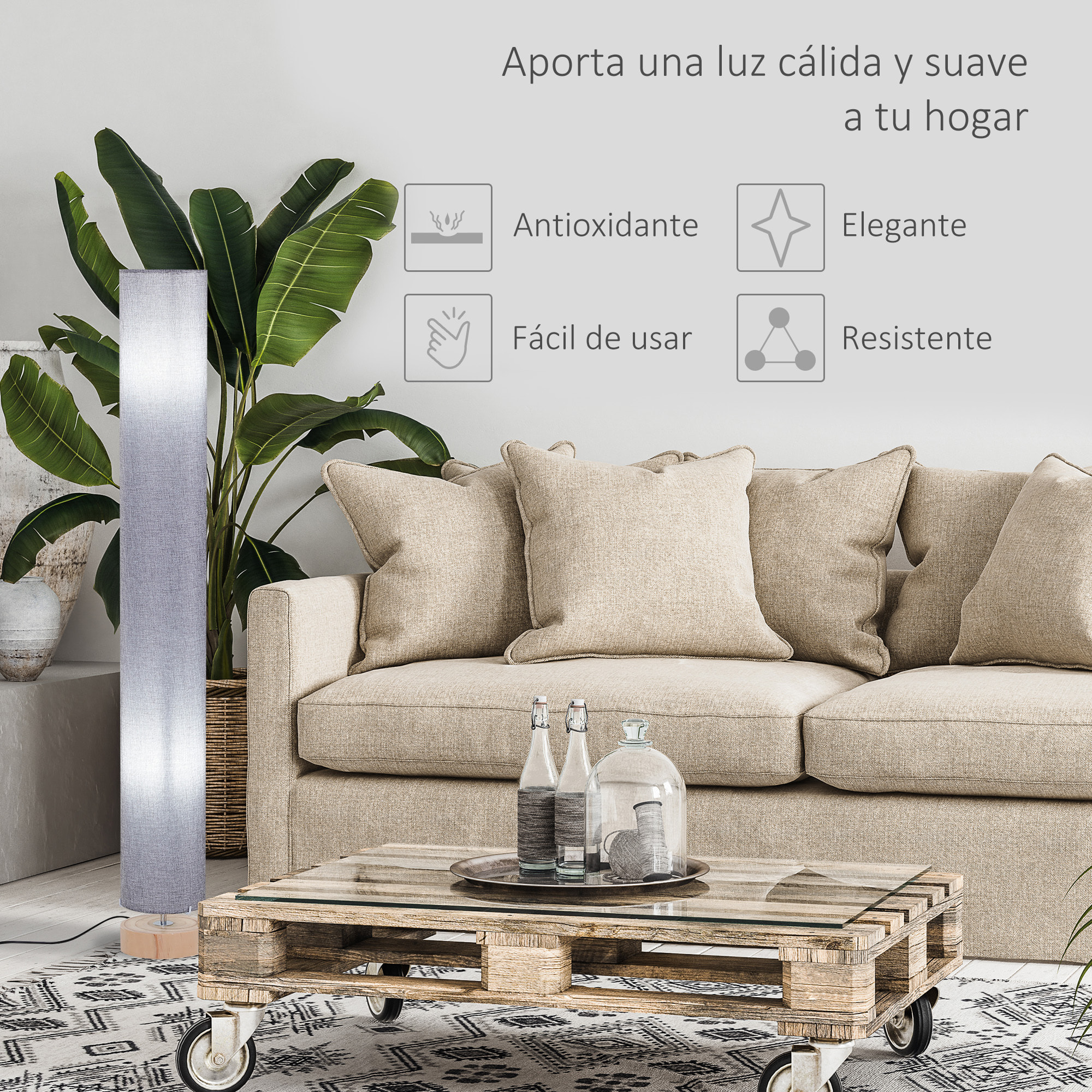 Lámpara de Pie Moderna Lámpara de Salón con Casquillo Máx. 40 W E27 Pantalla de Lino y Marco de Metal para Dormitorio Ø15x120 cm Gris