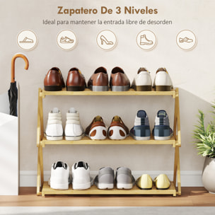Zapatero Estrecho de Bambú, Zapatero Vertical Plegable de 3 Niveles, Sin Instalación, Estantería para Zapatos para Entrada, Pasillo, Dormitorio, Natural