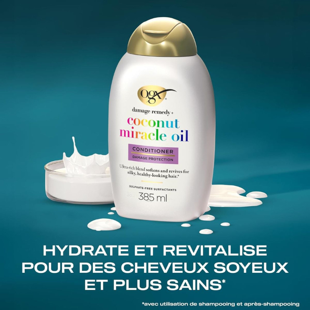 OGX Après-shampooing Extra Strength Damage Remedy Coconut Miracle Oil, 385ml – Après-shampooing fortifiant à l'huile de noix de