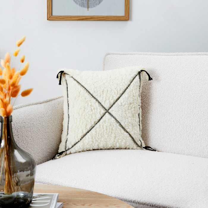 Coussin - HOME DECO FACTORY - Sherpa Blanc Motif Tresse - Cocooning