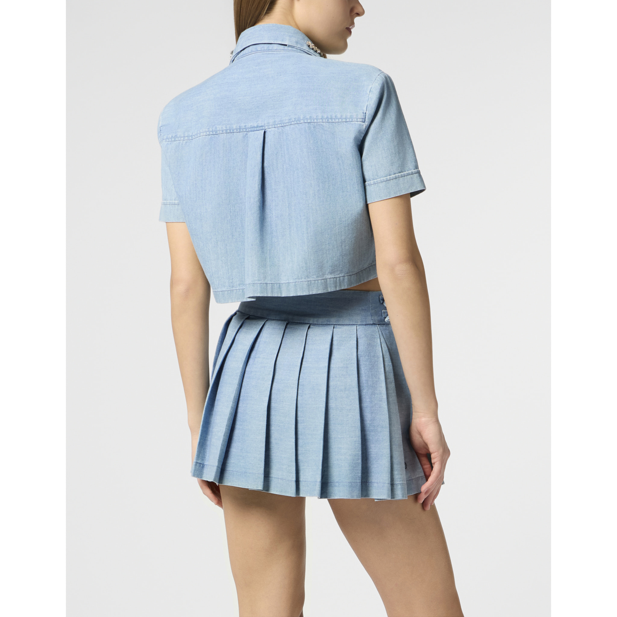 PHILIPP PLEIN Chambray Cropped Shirt Crystals