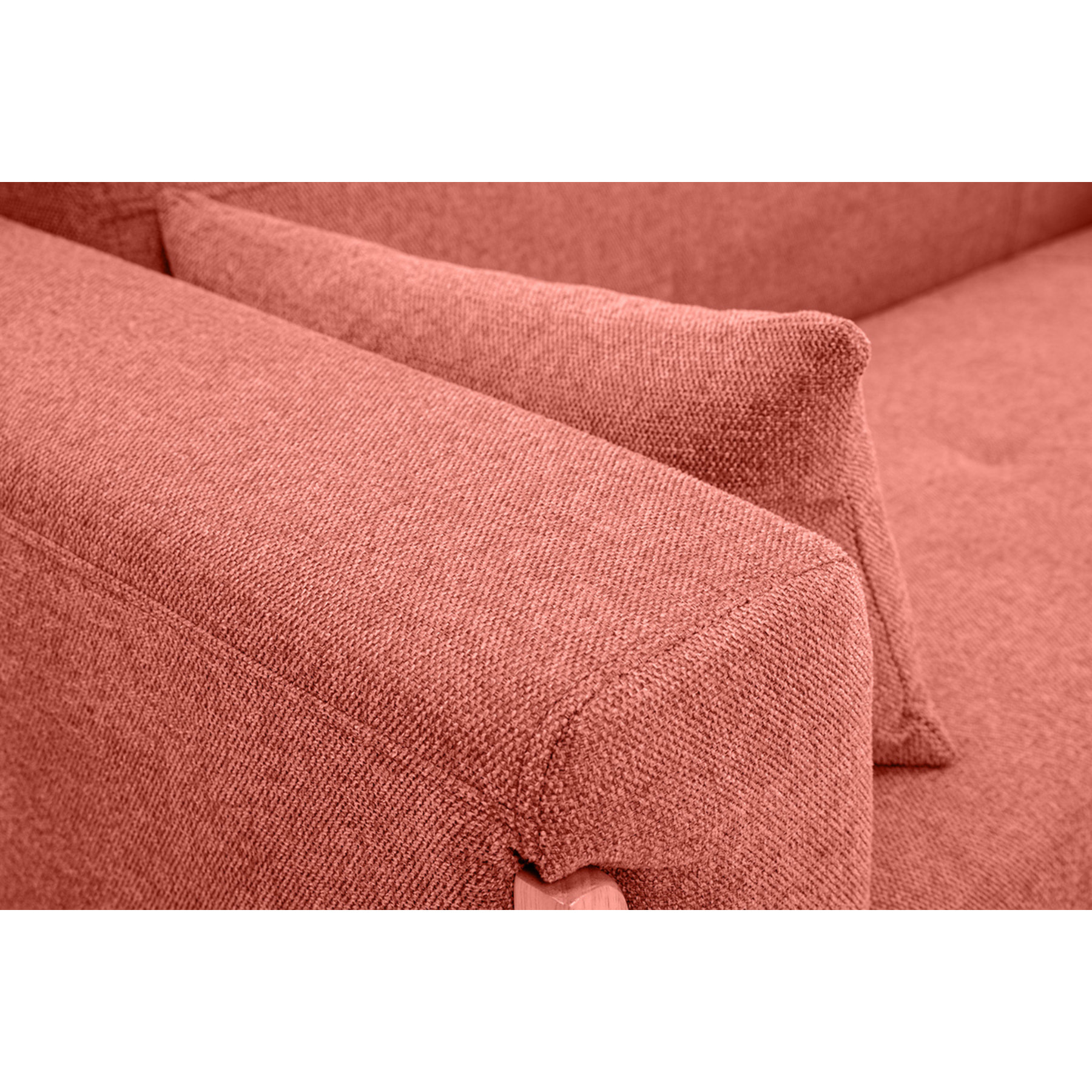 Canapé scandinave 3 places en tissu effet velours texturé terracotta et bois clair FJORD