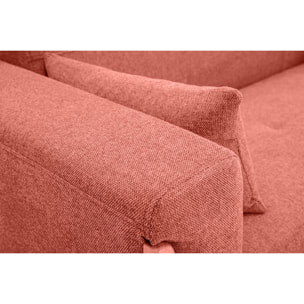 Canapé scandinave 3 places en tissu effet velours texturé terracotta et bois clair FJORD