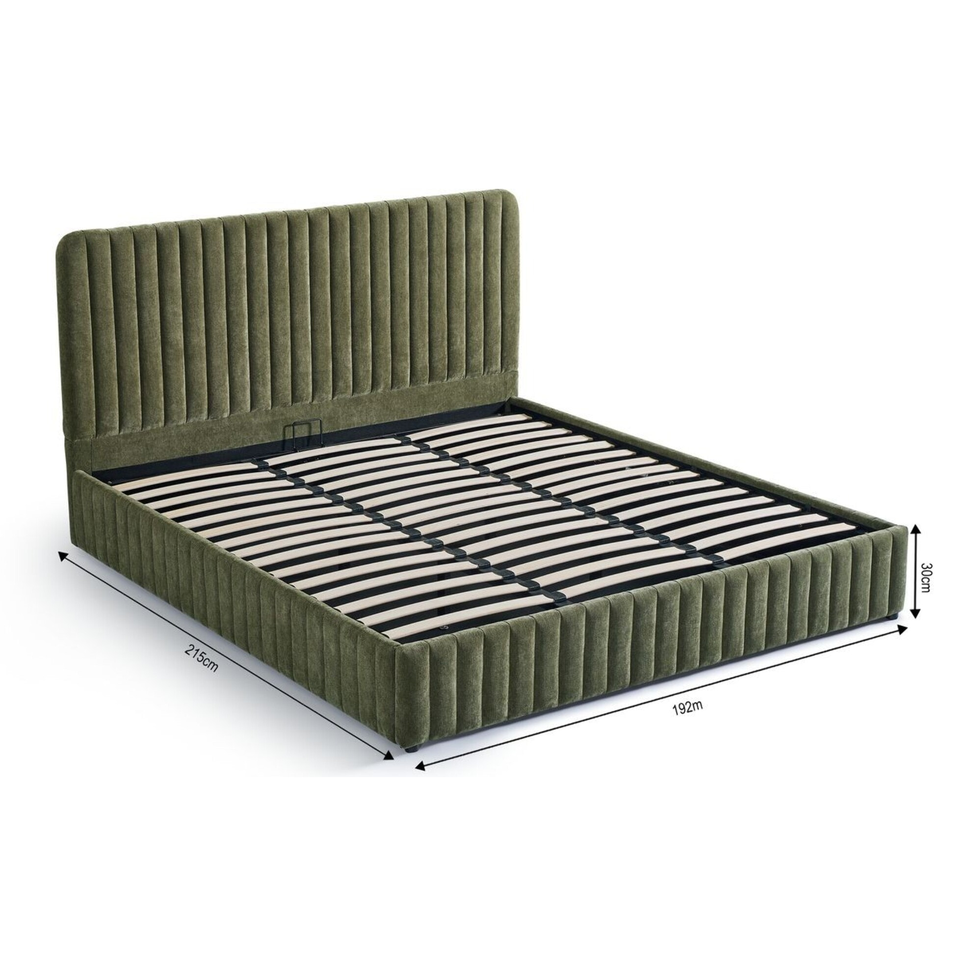 Lit coffre adulte avec tête de lit capitonnée en tissu chenille - ALTO