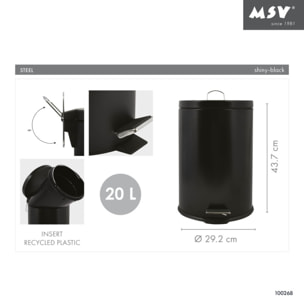 Poubelle à  pédale Acier 20L Noir mat MSV