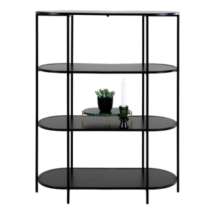 Libreria Vita ovale a 4 ripiani in nero con struttura in acciaio, 85×36×111 cm