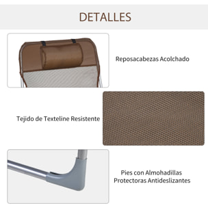 Tumbona Plegable y Reclinable con Reposacabezas y Respaldo Ajustable Marrón