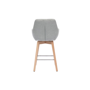 Tabourets de bar scandinaves pivotants 360° en tissu effet velours texturé gris clair et bois clair H65 cm (lot de 2) ALESS