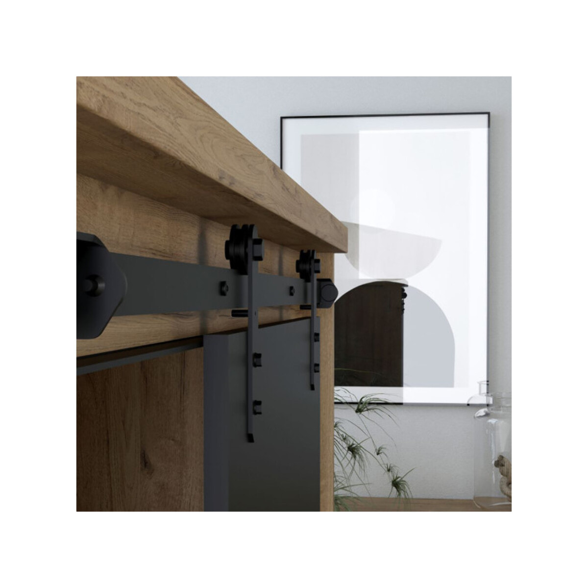 Buffet bas en bois effet chêne & noir 214cm - FACTORY