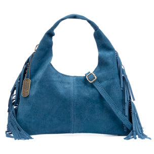 Barisciano bolso de hombro de mujer. Piel auténtica Gamuza, con flecos.